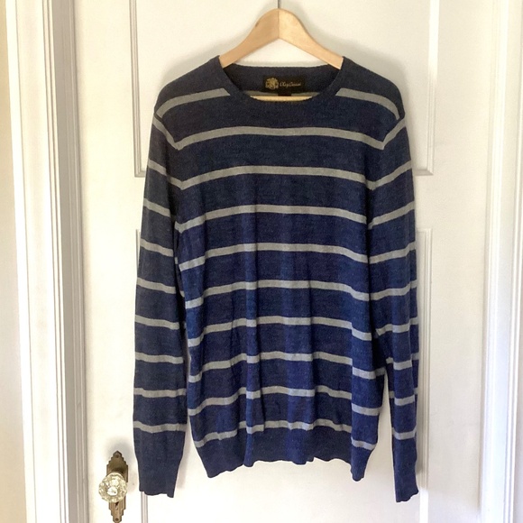 Oleg Cassini Men Sweater M Blue Gray Striped Cashmere Blend Lightweight Pullover - Picture 1 of 14
